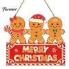 Decorative Window Display Sign Christmas Gingerbread Man Wooden Hanging for Front Door, Merry Xmas Home Entrance Plaque with Lanyard, Holiday