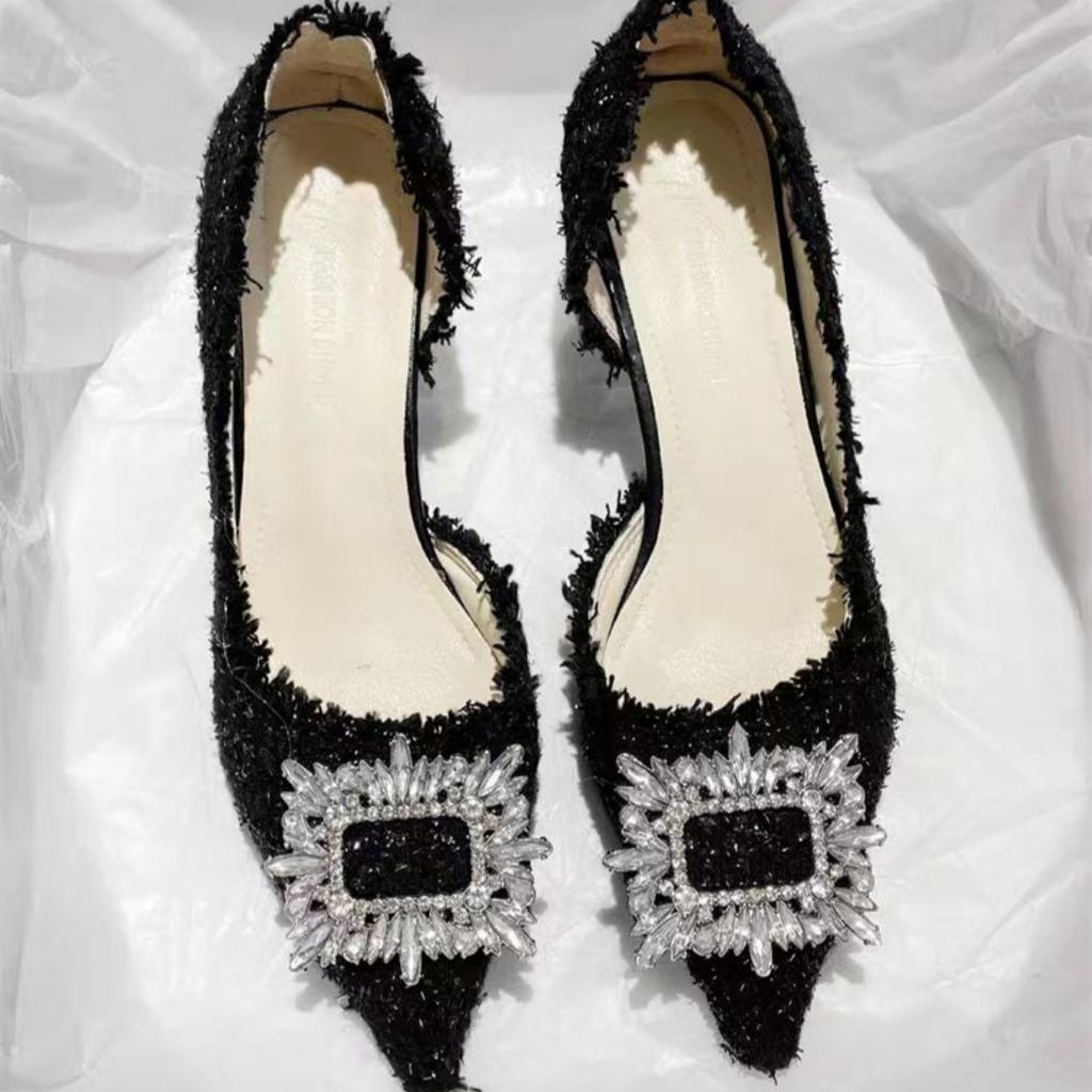 Neue Damen High Heels Mode Strass Spitz Quadratische Schnalle Stiletto Hochzeitsschuhe Casual Damen Slip on Mary Jane High Heel