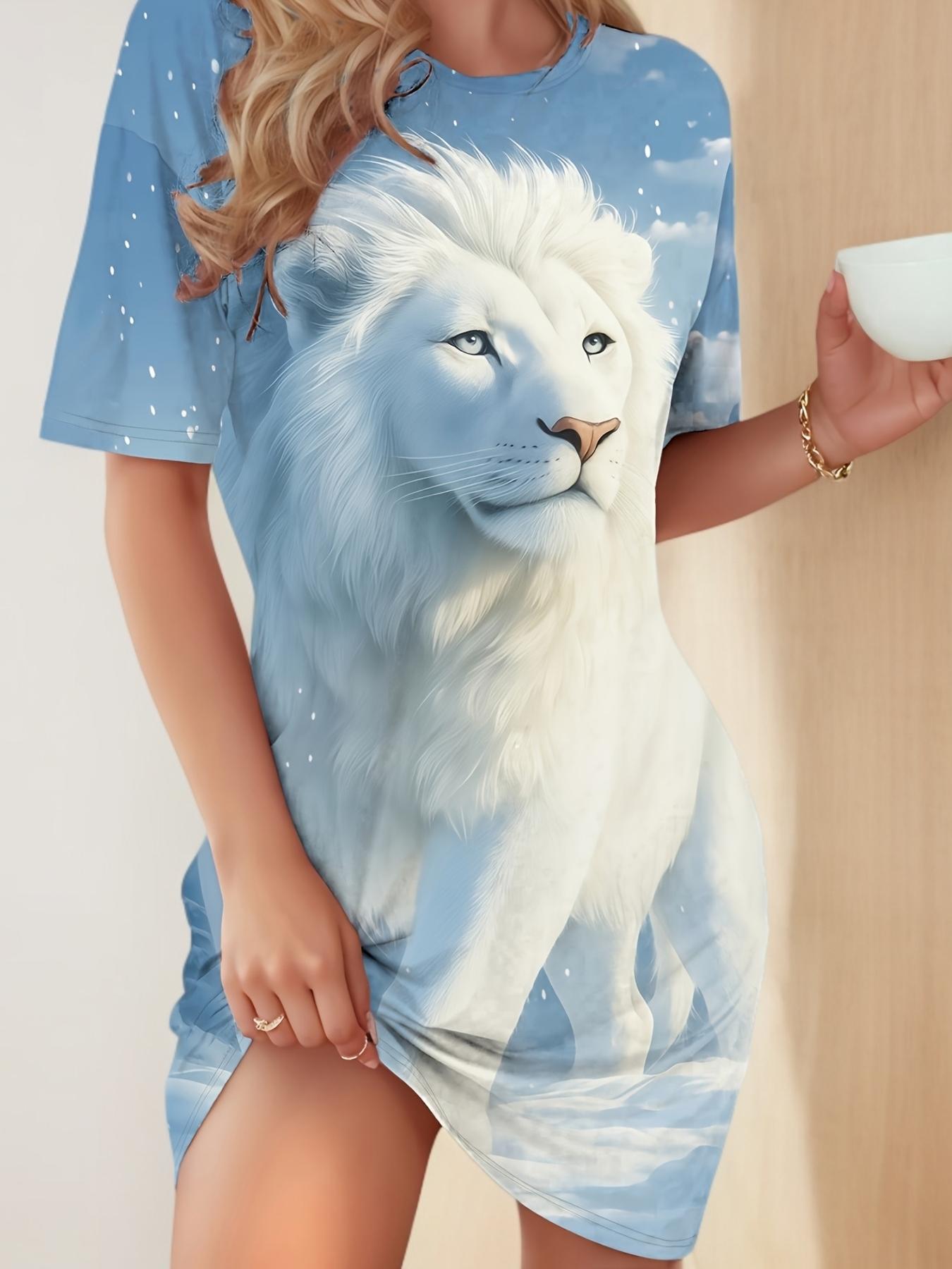 

European And American Women S Fashionable Casual Snow-White Noble Lion Print Pajamas. A Sweet Holiday Gift. Comfortable And Breathable Dress. Elegant 9XL дубильная кора