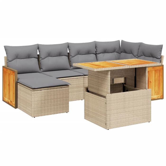 VidaXL Salon de Jardin avec Coussins 7 pcs, Canapés de Terrasse, Ensemble de Meubles de Patio, Mobilier d'Extérieur, Beige 3274062