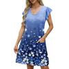 Womens Summer Dress Ruffle Sleeve V Neck Short Dresses Fashion Casual Flowy A Line Swing Sundress With Pocket