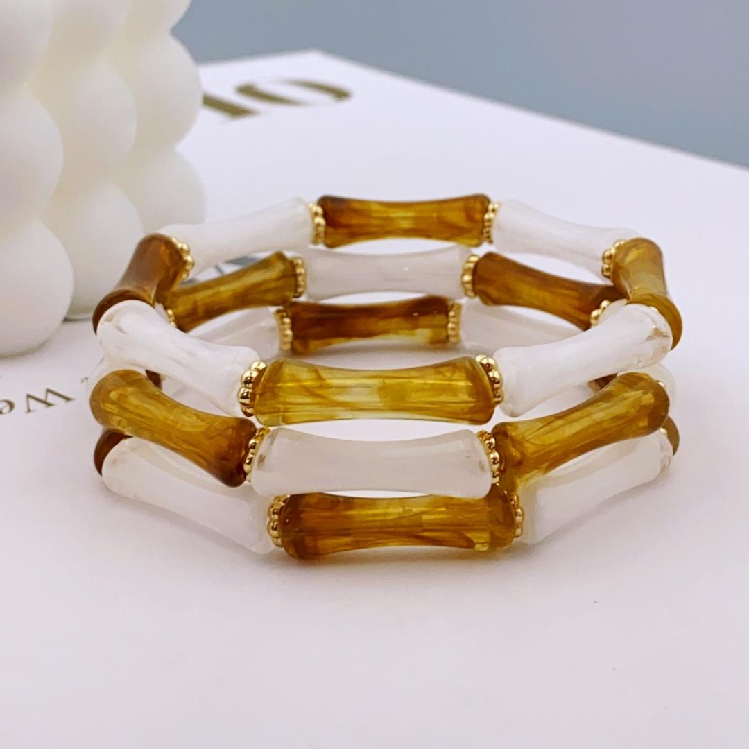 

3шт. Акриловый эластичный браслет с бусинами и разноцветными бамбуками для женщин, повседневный браслет для женщин