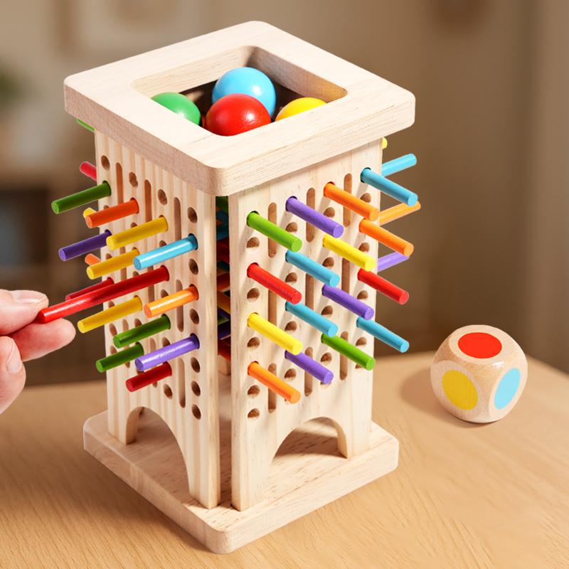 Wooden Stick Board Game Parent Child Interaction Montessori Wooden Toys, 4-sided Acrylic Cylinder Game, Stick Picking Game Gift