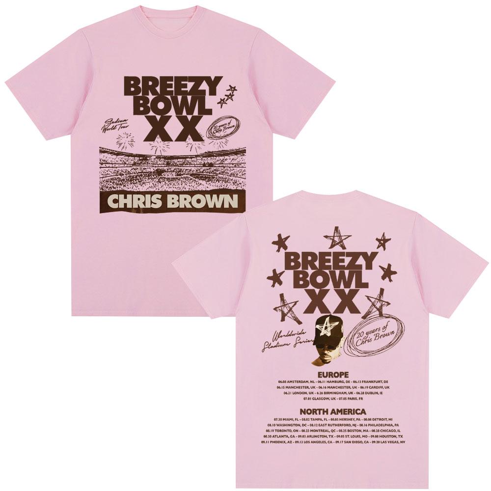 Rapper Chris Brown Breezy Bowl XX Tour 2025 T Shirt Men's Hip Hop Retro Short Sleeve Oversized Cotton Casual T-shirt Streetwear