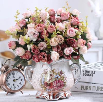 Artificial Flower Ceramic Vase Flower Arrangements Set Ornaments Home Room Table Furnishing Crafts Store Office Desk Decoration