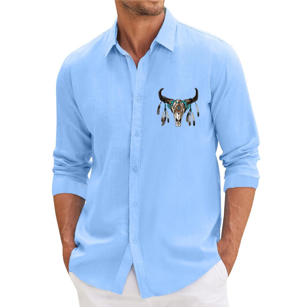 Men's Spring Casual Loose Printed Long Sleeved Shirt Men's Shirt