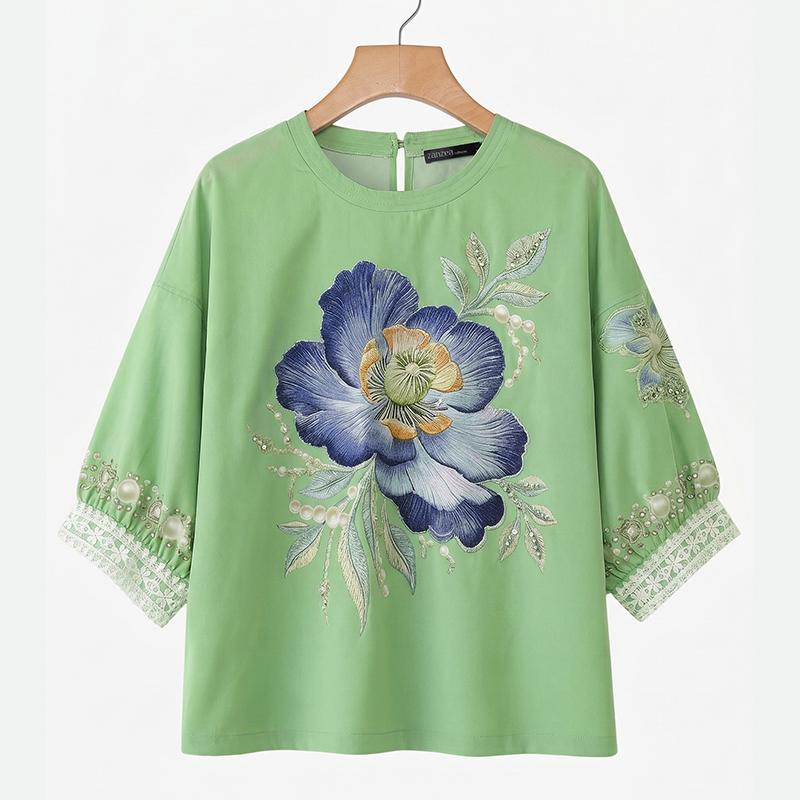 ZANZEA Women Casual Round Neck Floral Print Loose 3/4 Sleeve Blouse