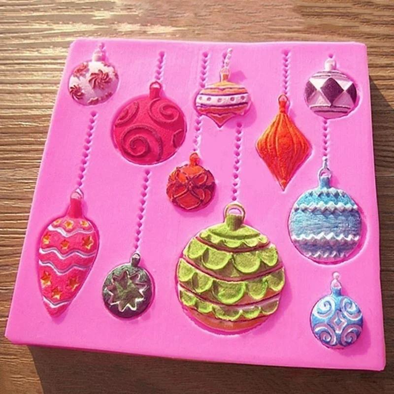 Christmas Ball Shape Handmade Creative Silicone Mould Christmas Ornament Fondant Cake Mold Emboss Cutter Cake Craft Accessories