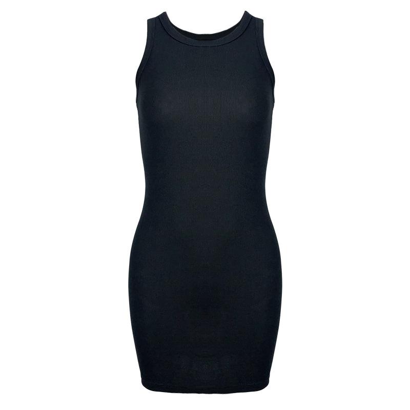 GMXIA Vestidos casuales de cintura alta con cuello en U y estampado de color sólido a la moda para mujer