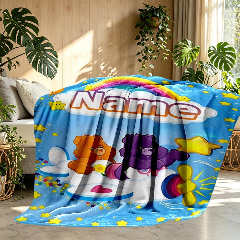 Custom Name Personalized Care Bears Print Blanket, Home Decor, Bedroom, Sofa, Camping, Couch, Gifts for Birthday ChristmasEnthusiasts