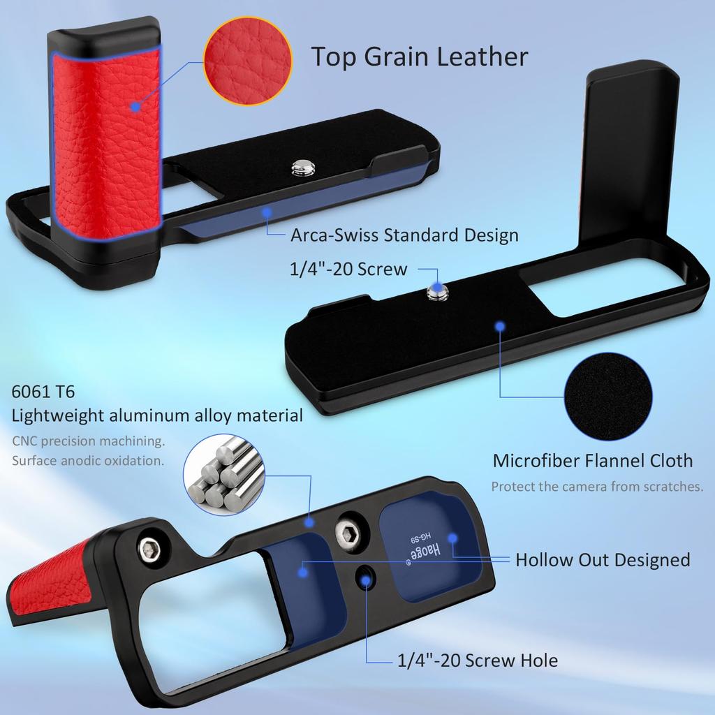 Haoge Handle Hand Grip for Panasonic LUMIX S9 Camera Body with Grip Red HG-S9-R (S9K) L-Shaped Bracket,