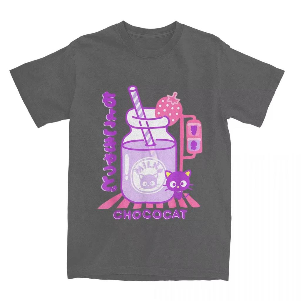 Chococat Erdbeermilch T-Shirts Herren Damen 100% Baumwolle Lustige T-Shirts Rundhals T-Shirt Kurzarm Tops Geschenkidee