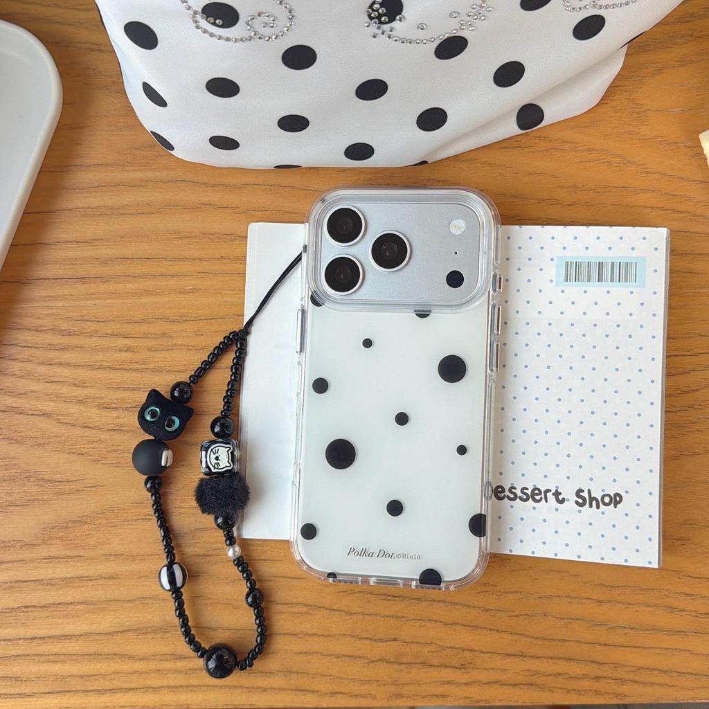 Fashionable Polka Dot iPhone Case for Models 14, 15, 16, and 17 Pro Max - Fits Large and Small Sizes, Sleek Black Design for Women