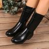 Women's Mid-Calf Fleece-Lined Martin Boots, Chunky Heel Warm Snow Boots, Plus Size Winter Shoes
