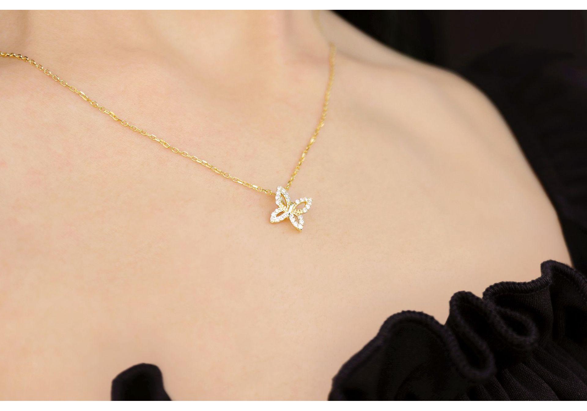S925 Silver & 14K Gold Butterfly Cool Style Collarbone Necklace for Women 925 Silver