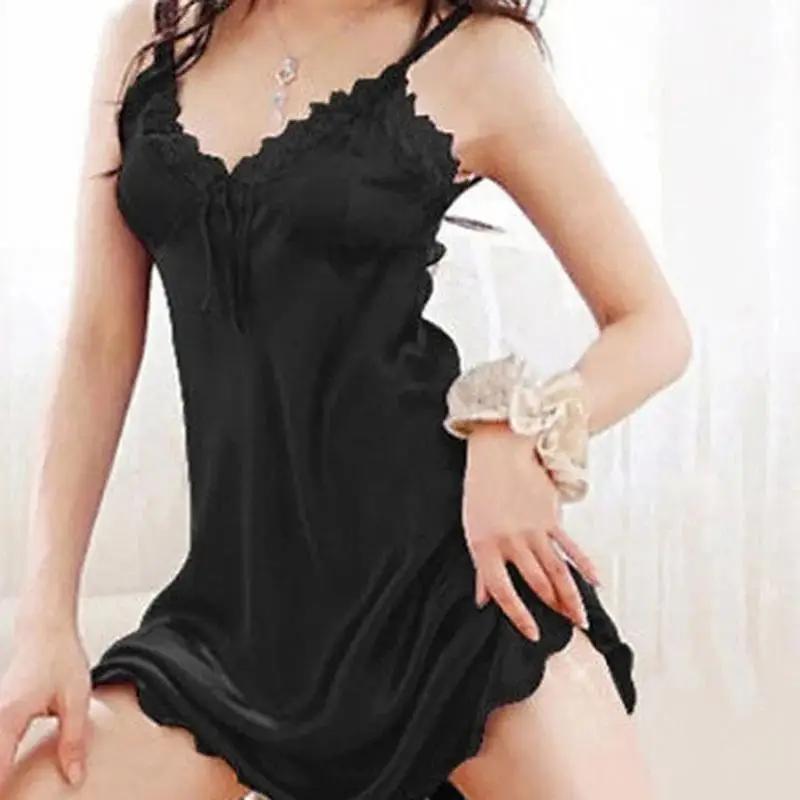 

1 шт. Женская сексуальная ночная сорочка, атласный шелк, бэбидолл, кружевной халат, платье для сна, юбка, женская ночная одежда с открытыми плечами, юбка One Size чёрный