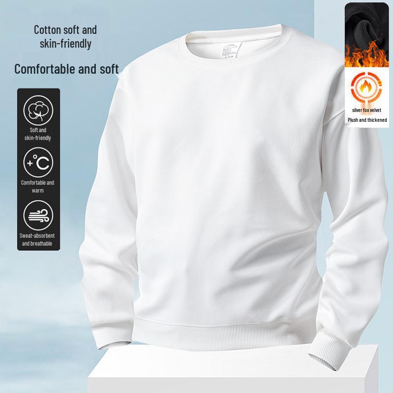 Men's 380g Fleece-Lined Pullover: Autumn/Winter Loose Fit, Round Neck Casual Top