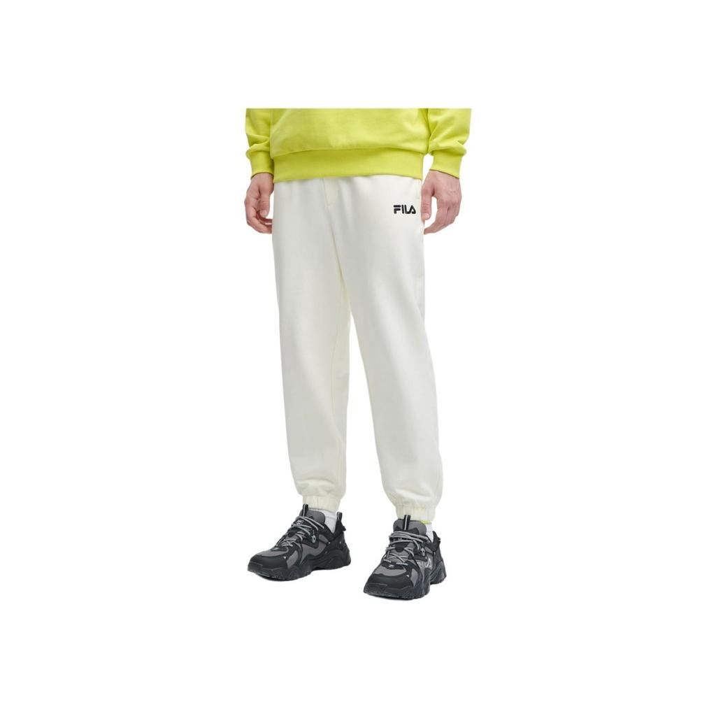 Fila 2023 Autumn New Casual Commuter Warm Cuffed Knitted Sports Pants Men Bottoms Milk-Salt-White F51M349699F-IV