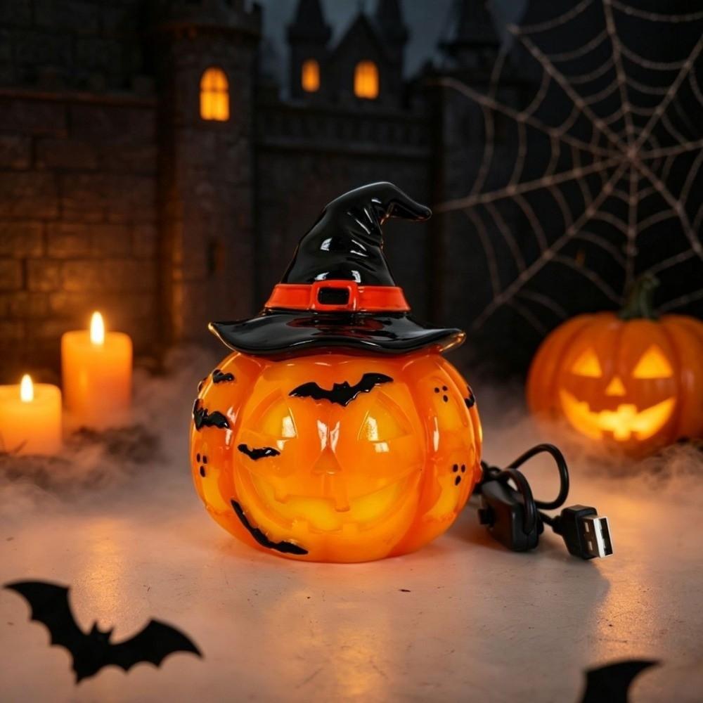 Handcrafted Resin Pumpkin Lamp USB Powered Witch Hat Table Lamp Halloween Table Lamp Office Decor