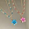 2Pcs/Set Gold Plated Layered Necklace Pink Crystal Crystal Chain Necklace Women Girl