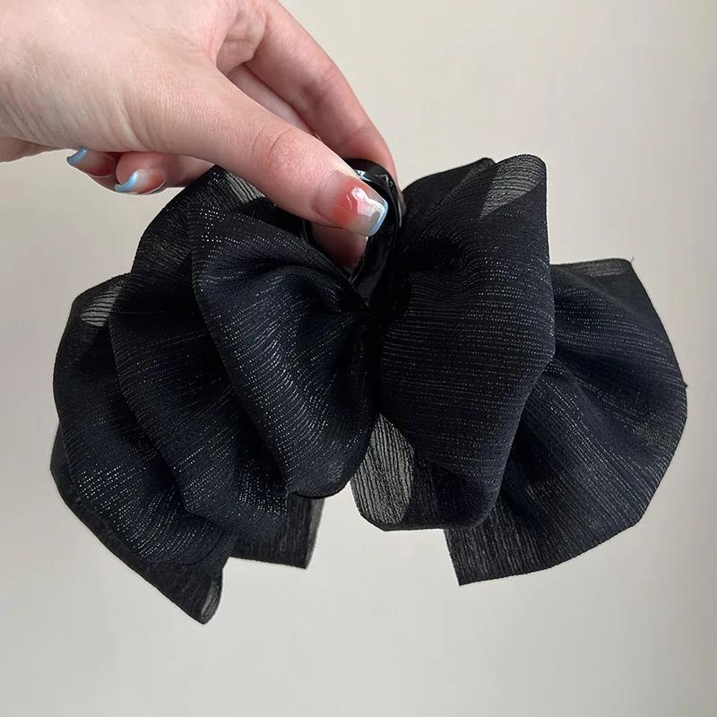 Black Fabric Mesh Bow Acrylic Latest Hair Claws for Ladies Korean Temperament Fairycore Shark Clips Trendy Stylish Accessories