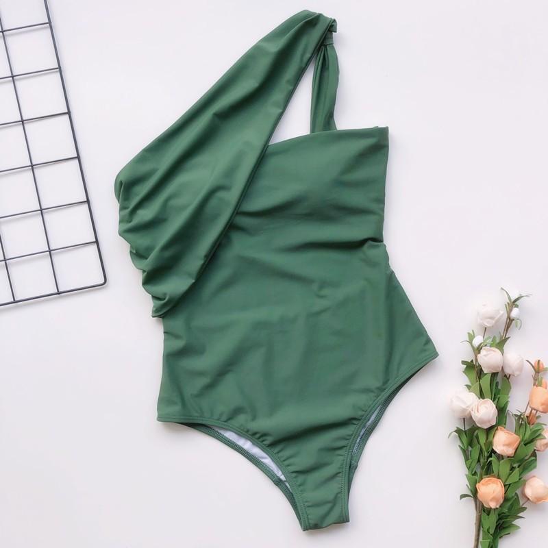 Costume da bagno push up da donna estivo Costume da bagno solido Costume da bagno a vita alta con una spalla