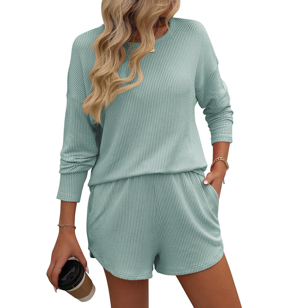 Autumn Twisted Strip Long Sleeve Shorts Striped Two Piece Sets Women’s Sport Suits