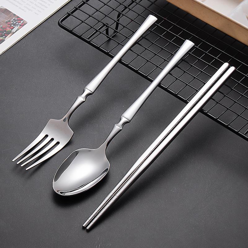 Slim Waist Portable Stainless Steel Cutlery Set: Spoon, Fork, Chopsticks - Japanese Tableware for Students
