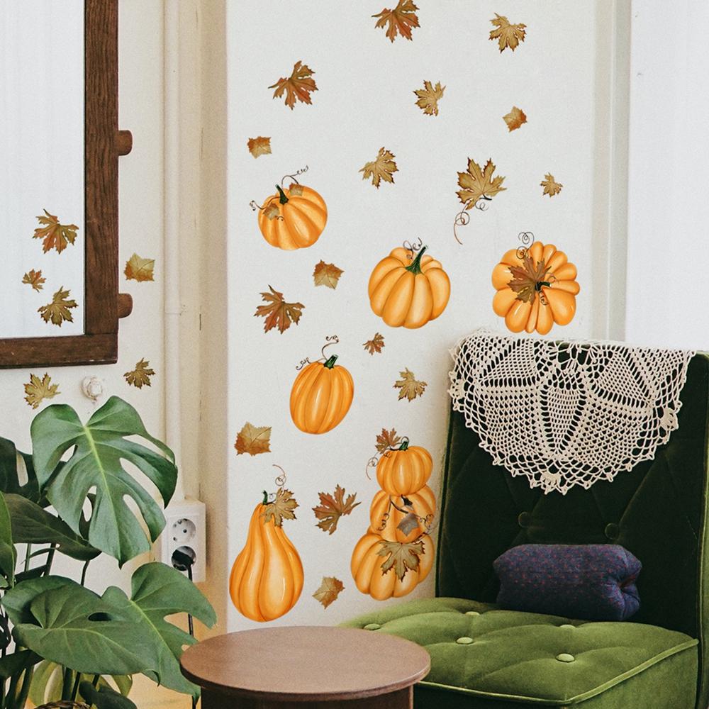 Thanksgiving Electrostatic Sticker Pumpkin Leaf CT4016-ZC Window Decorative Wall Sticker