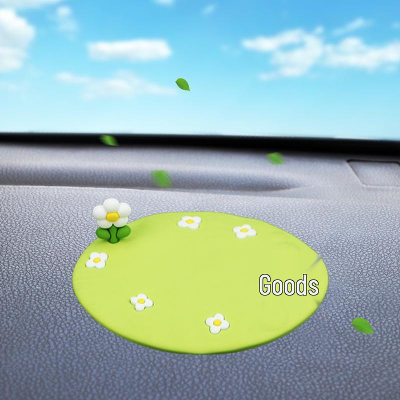 Fresh Flower Cartoon Anti-slip Car Mat – Phone Holder & Perfume Organizer for Console