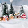 Miniature House Ornament Christmas Figurine, Resin Snow Village Statue, Tiny Winter Home Decor for Fairy Garden, Moss Landscape, Potted Plant