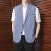 Men Suit Vest Lapel Sleeveless Two-Button Business Waistcoat Pockets with Side Placket Solid Color Casual Vest Coat