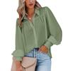 Solid Color Button Down Loose Women Shirt with Pleated Lantern Sleeves