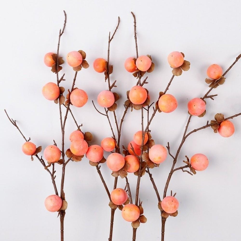 8 Heads Artificial Persimmon Branch Realistic Foam Simulation Persimmon Fruit Plastic Handmade Fake Plants Spring Festival