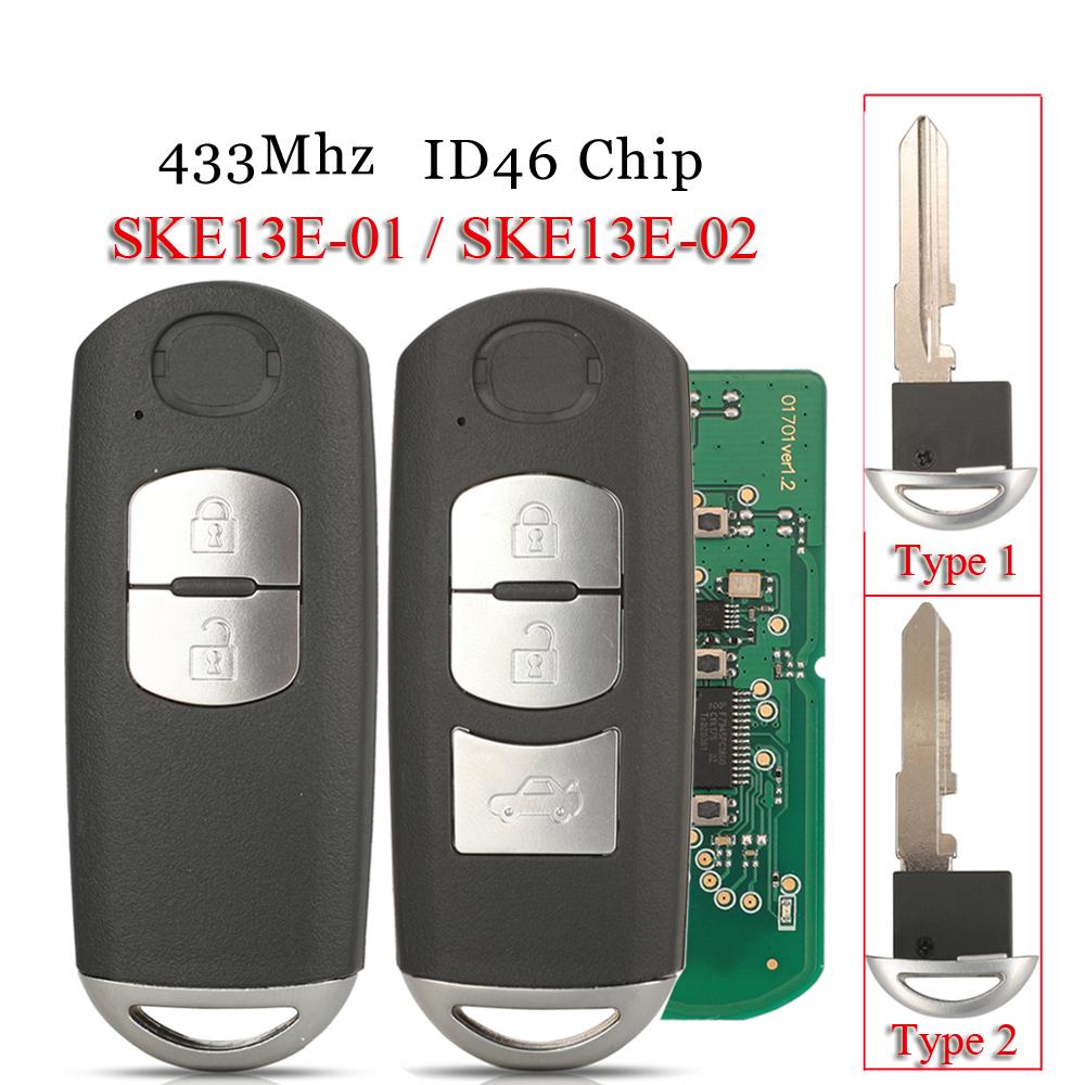 jingyuqin 2/3 Buttons Smart Key Fob 433Mhz ID49 For MAZDA CX-3 Axela CX-5 Atenza Model SKE13E-01 SKE13E-02 Car Remote Control