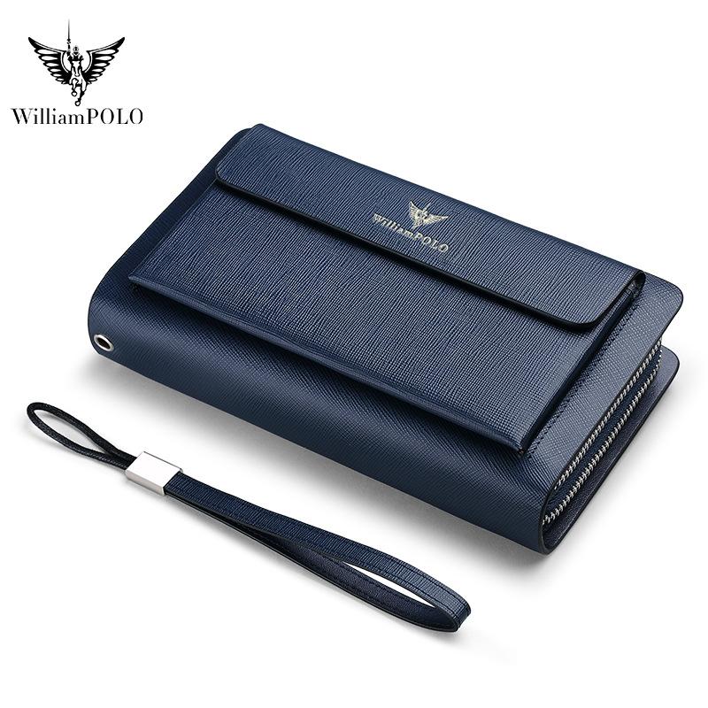 Emperor Paul Handbag Men s Leather Long Zipper Pure Cowhide Business Handbag Men s Wallet Men s синий