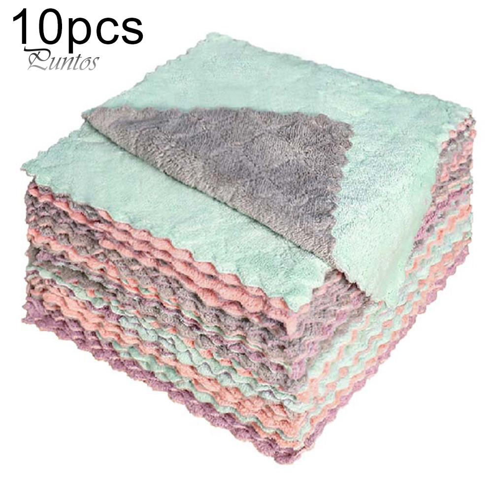 Home Kitchen Thicken Water Absorbent Coral Velvet Cleaning Dish Cloth Towel 10Pcs