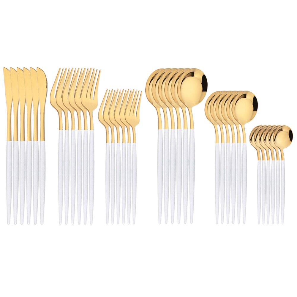36Pcs Pink Gold Dinnerware Cutlery Set Western Knife Dessert Forks Spoon Flatware Stainless Steel Silverware Kitchen Tableware