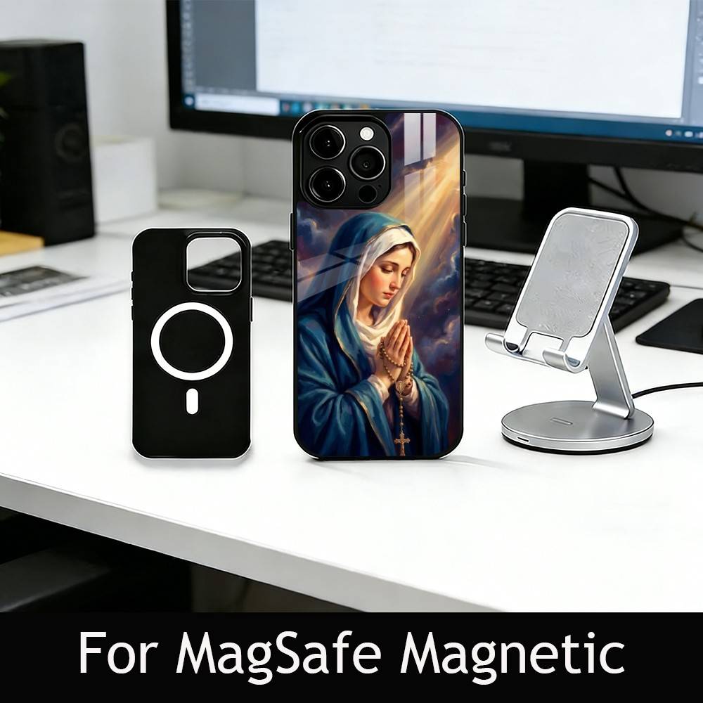 V-Virgin Mary Celestial Grace Phone Case For iPhone17,16,15,14,13,12,11 Plus,Pro Magnetic For Magsafe Wireless Charging