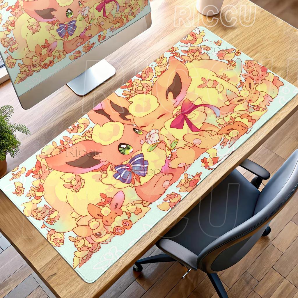 Anime Mouse Pad Pokemon Flareon Office Laptop Game Keyboard Computer Non-slip Desk Mats Gaming Locking Edge Extended Rubber Pads