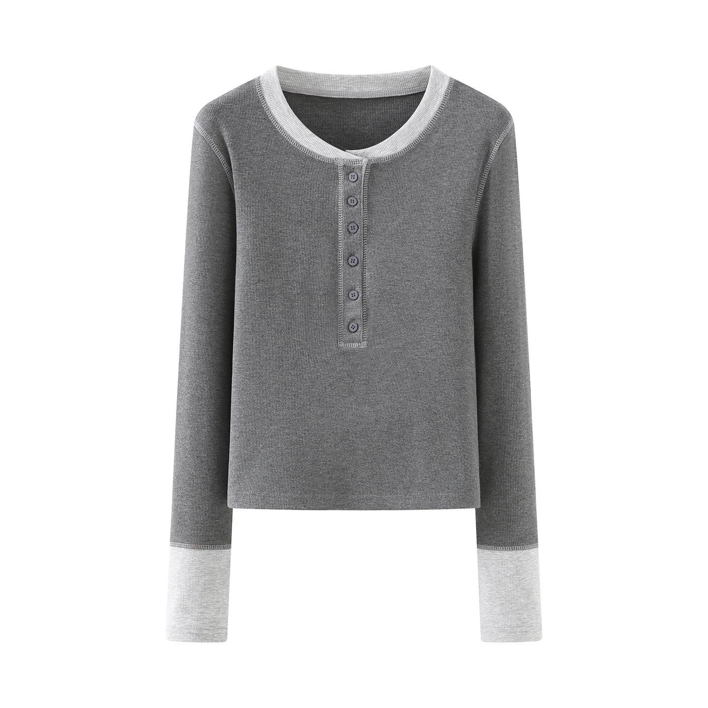 

2026 Spring Women s Slim Fit Round Neck Long Sleeve Short Pullover T-shirt D411XM40PZ00 Large