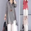 Long Sleeve Shirt Lapel Women Irregular Hem Single Breasted Solid Color Tops Leisure Mid Length Shirt