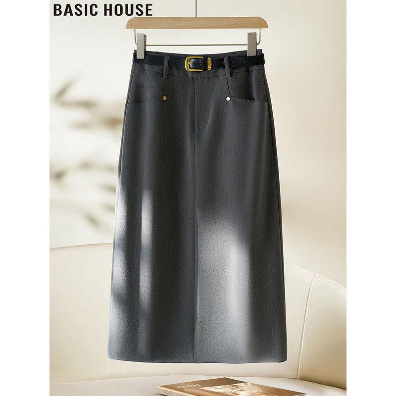 Basic House Women s Slit A-Line Midi Skirt M