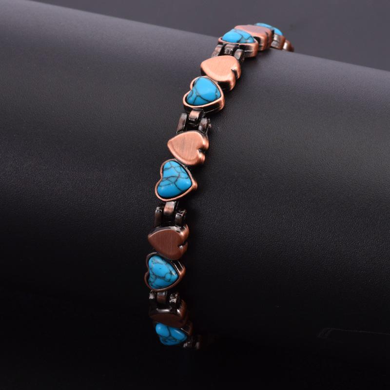 Red Copper and Turquoise Double Heart Adjustable Bracelet for Women