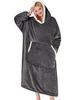 Women's Extra Long Flannel Christmas Pajama Robe with Vertical Pocket and Lazy Blanket Set - Thickened for Warmth
