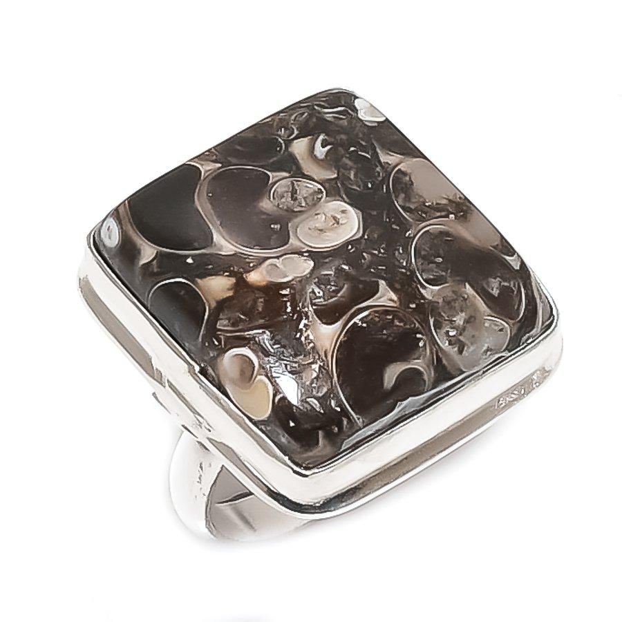 Natural Turritella Fossil 925 Sterling Silver Jewelry Ring Size 7.5 B5T99