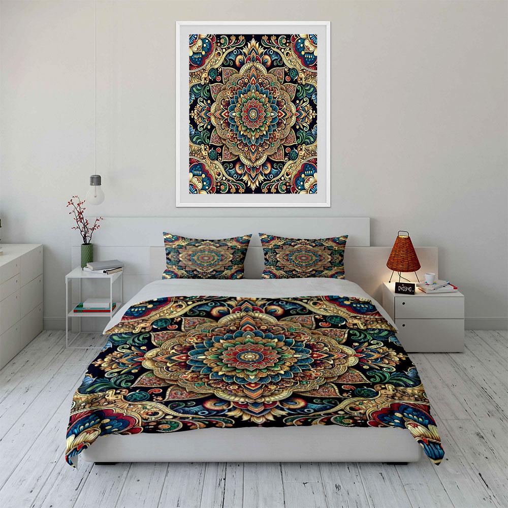 "Mandala Decorative Art Set" Soft Skin-Friendly Bedding Set Includes 1 Duvet Cover And 2 Pillowcase Gift