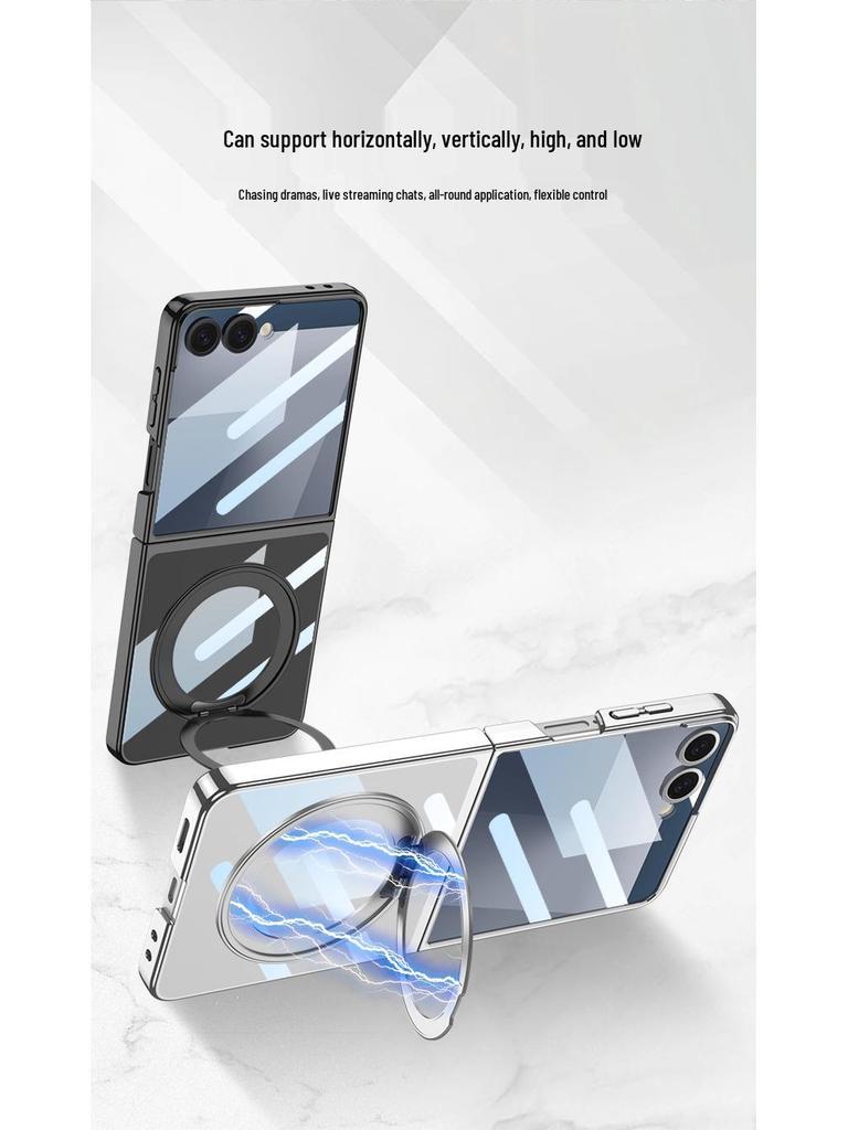 Samsung ZFlip7 Case: New Magnetic Wireless Charging, Transparent Rotating Bracket, GKK Compatible.