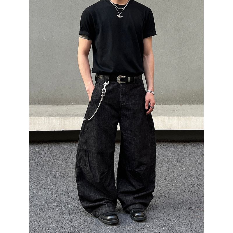 Blaexit American Style Raw Denim Baggy Scimitar Jeans Men's Straight Loose Cleanfit Black Wide-Leg Pants