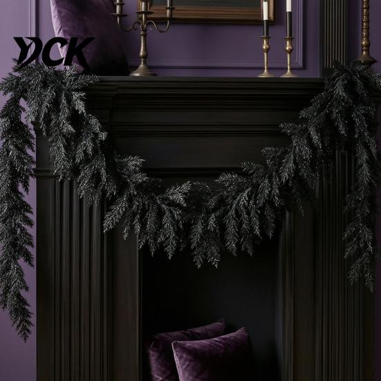 Haunted House Party Decorations Black Halloween Garland, Spooky Artificial Cedar Vine for Mantel Fireplace, Realistic Twisted Bionic Branch